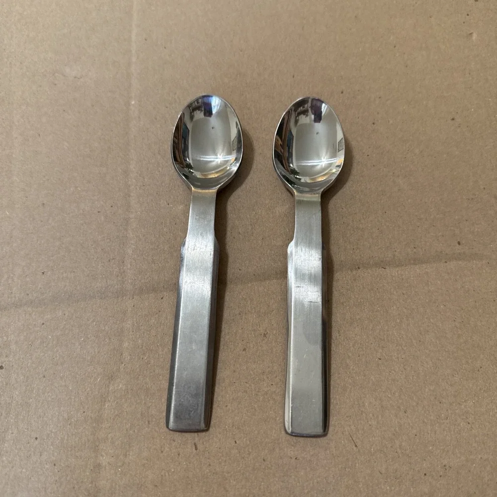 Set Of 2 Stanley Roberts Korea Oblique Flatware Small Spoons Dessert Soup 5 3/4